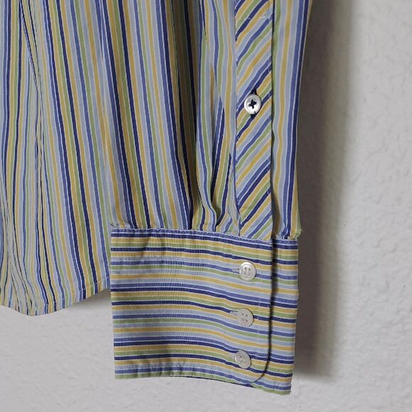J Crew Blue and Yellow Striped Casual Button Down Shirt - Picture 5 of 6